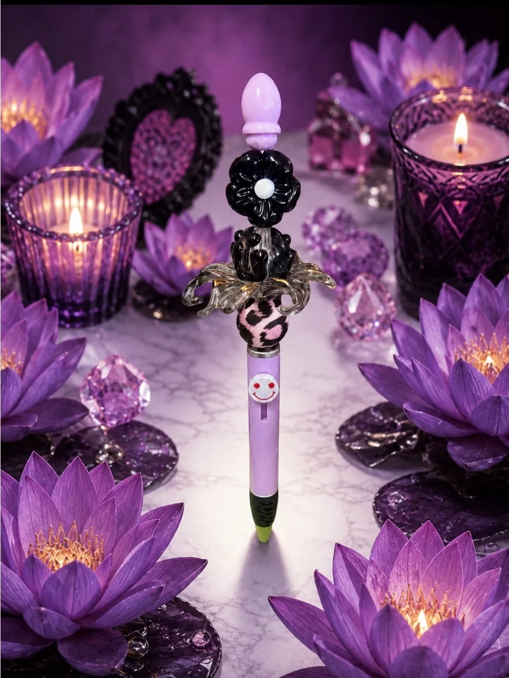 Designer Floral Lotus Decorative Lavender Pen